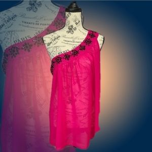 Rue 21 Pink One Shoulder Jeweled Neck Tunic Top